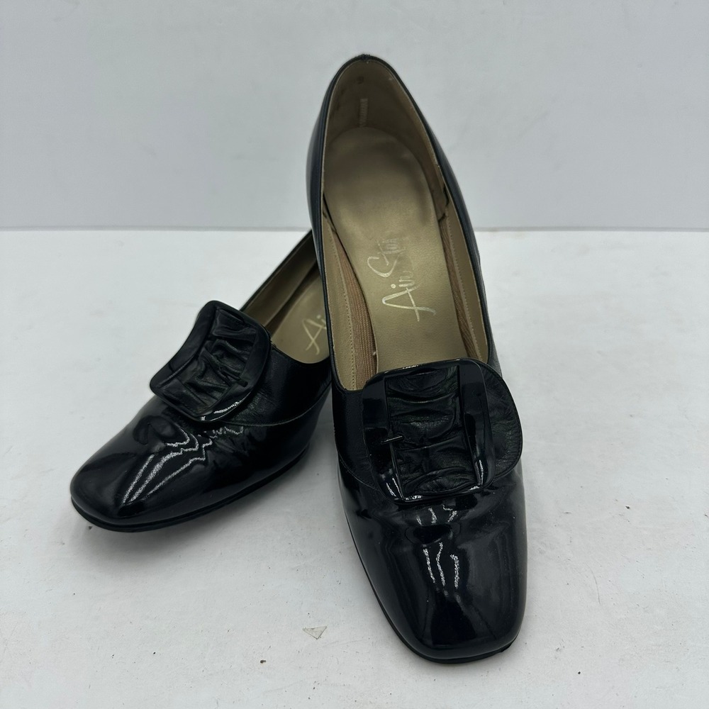 Air Step Womens Mid Century Pinup Black Patent Leather Pumps Size 5.5 Vintage